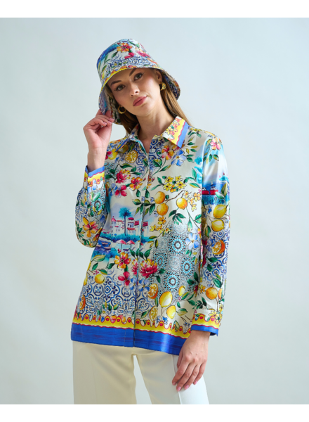 COLLARED COTTON PRINTED SHIRT: CAPRI: BLUE