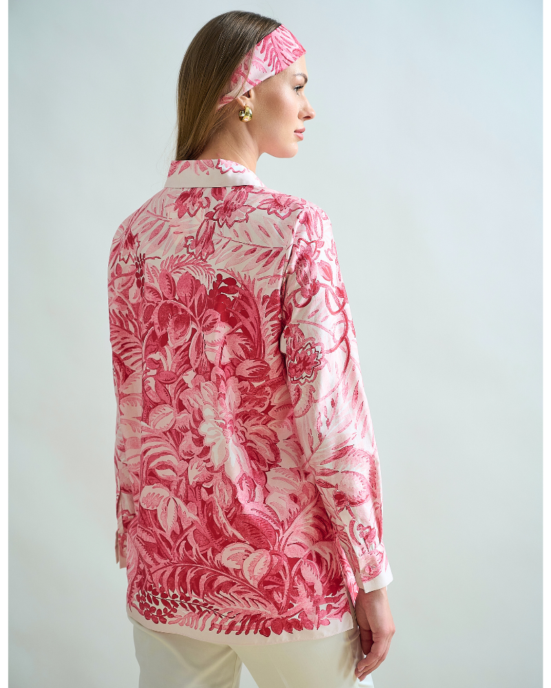 COLLARED COTTON PRINTED SHIRT: CORSICA: PINK