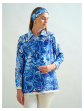 COLLARED COTTON PRINTED SHIRT:CORSICA: BLUE
