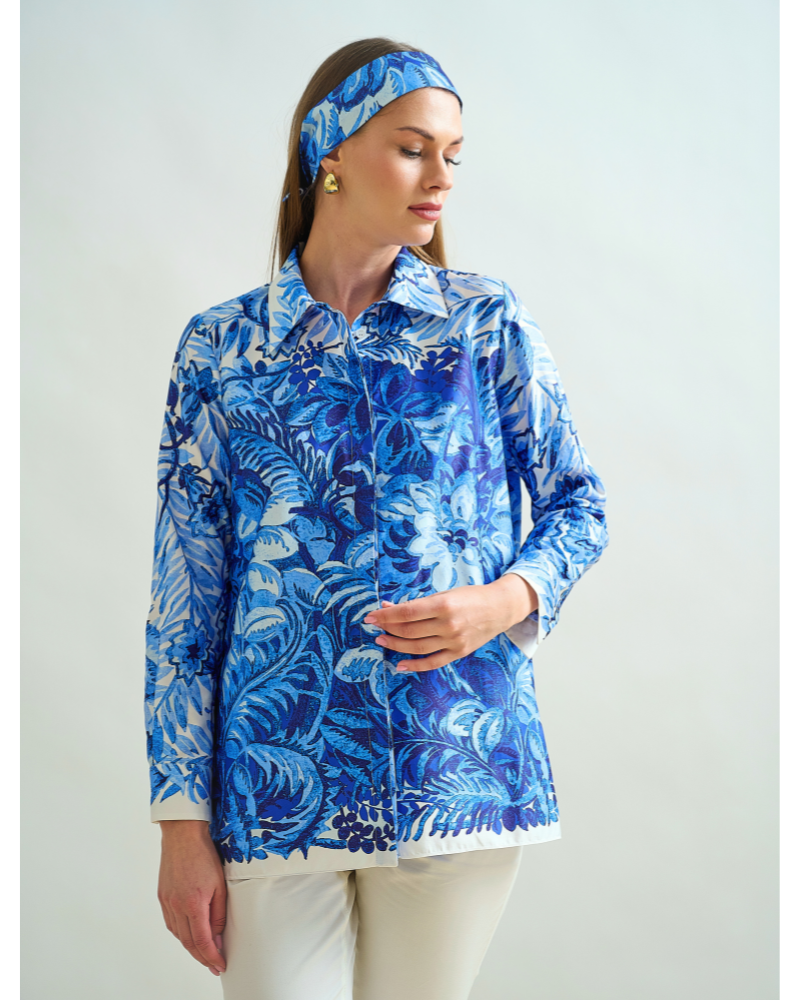 COLLARED COTTON PRINTED SHIRT:CORSICA: BLUE