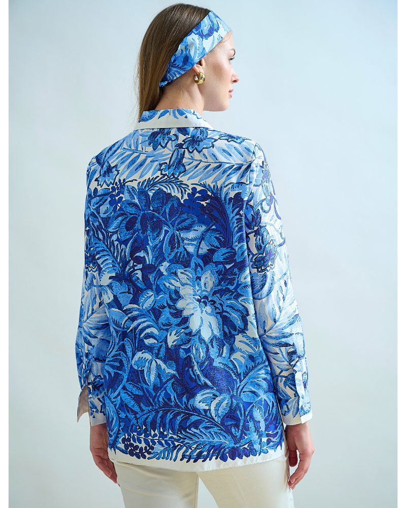 COLLARED COTTON PRINTED SHIRT:CORSICA: BLUE