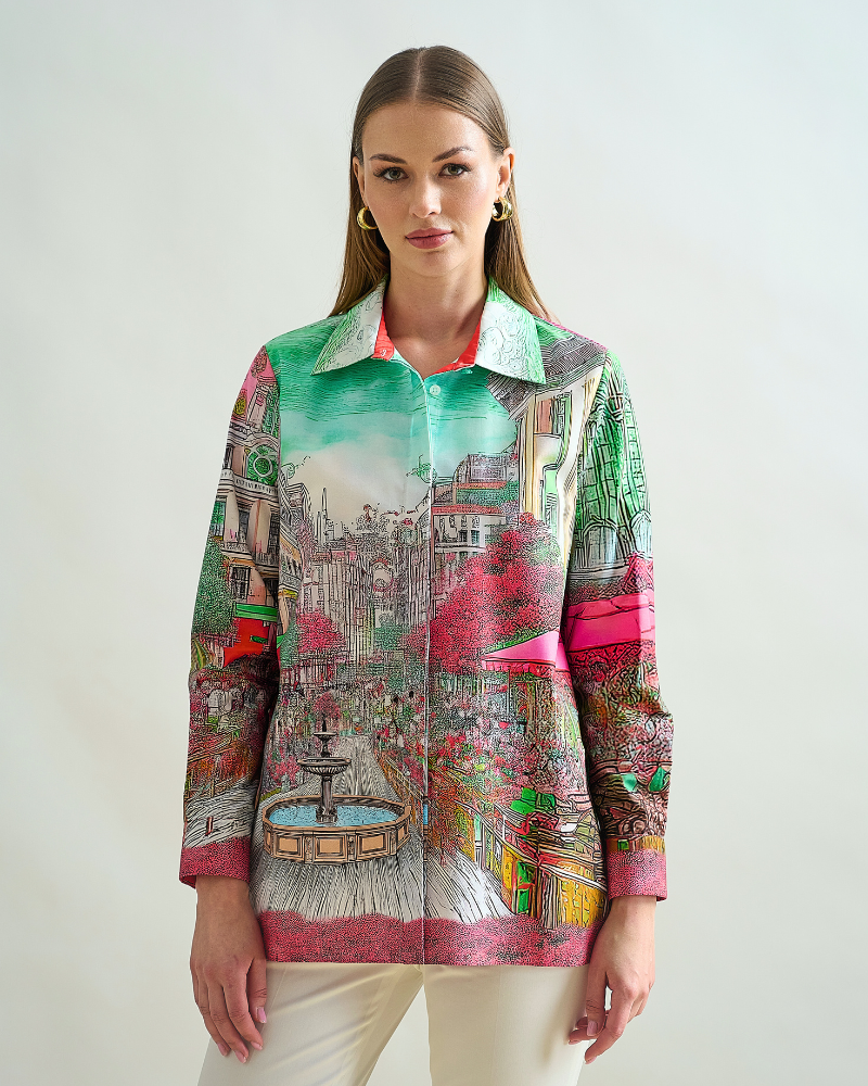 COLLARED COTTON PRINTED SHIRT: FONTANA