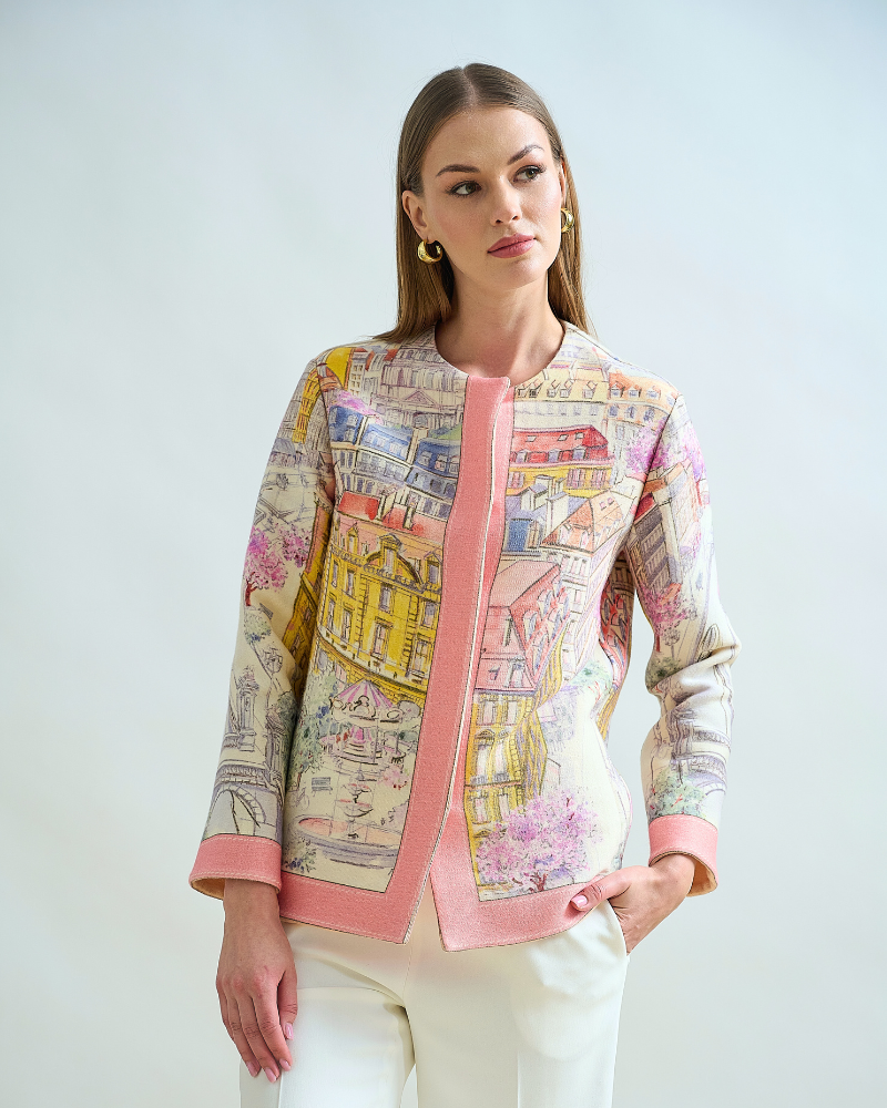 WOOL PRINTED CREWNECK JACKET: PARIS