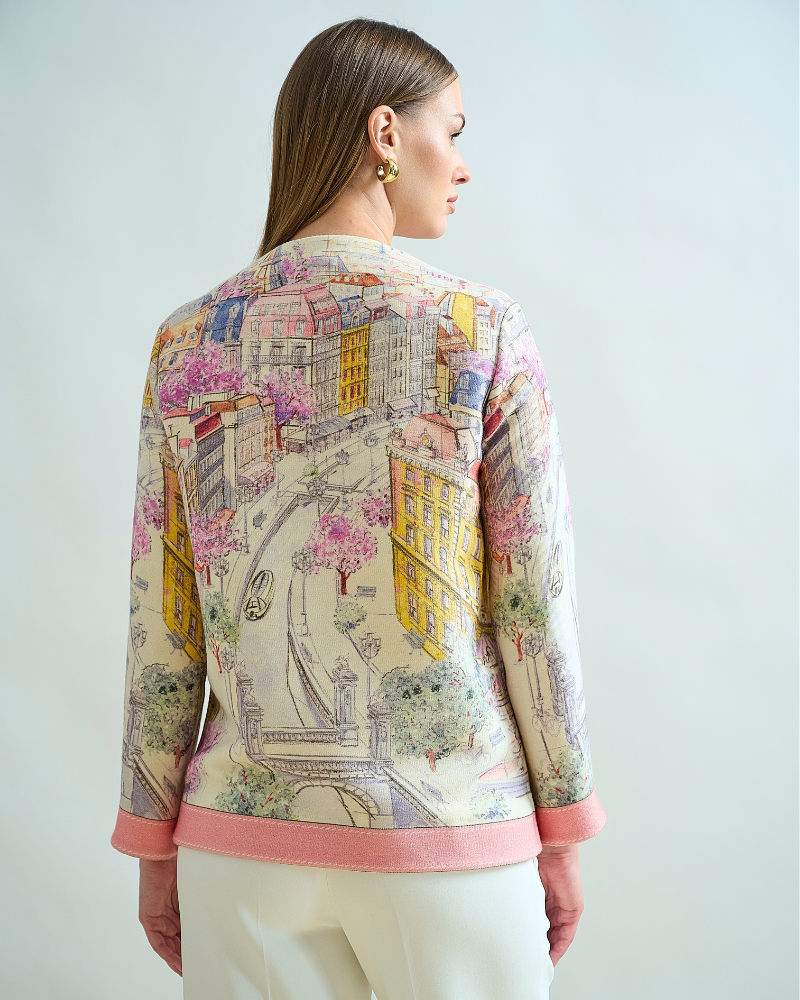 WOOL PRINTED CREWNECK JACKET: PARIS