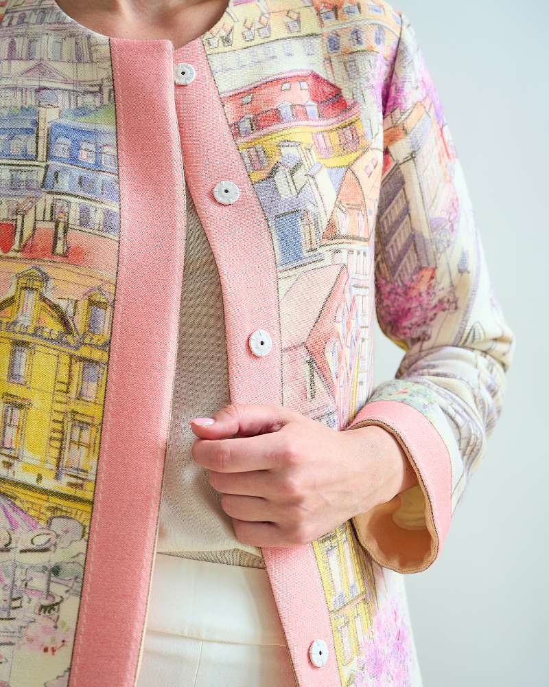 WOOL PRINTED CREWNECK JACKET: PARIS
