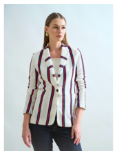 JERSEY BLAZER:   IVORY WITH NAVY & RED STRIPES