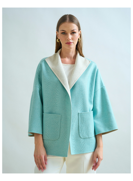 DOUBLE FACE JACKET: TURQUOISE AND SAND
