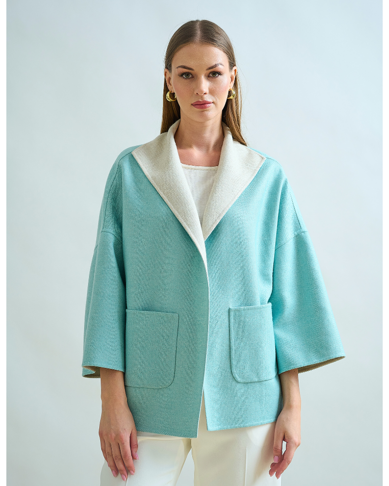 DOUBLE FACE JACKET: TURQUOISE AND IVORY