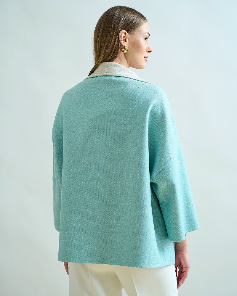 DOUBLE FACE JACKET: TURQUOISE AND IVORY