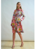SILK SHIRT DRESS WITH BELT PRINT: CORAL: PINK