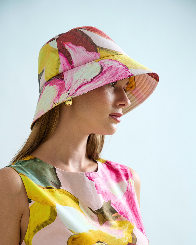 PRINTED COTTON  BUCKET HAT: BERGAMO: PINK