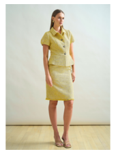 TWEED KNEE LENGTH SKIRT: YELLOW