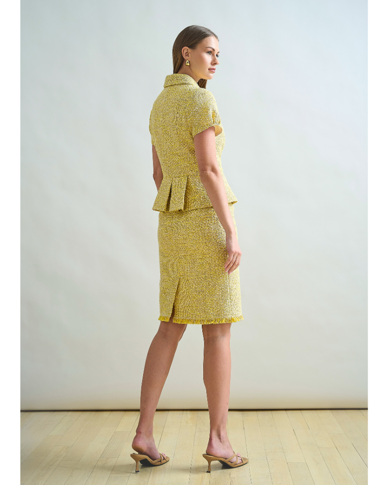 TWEED KNEE LENGTH SKIRT: YELLOW