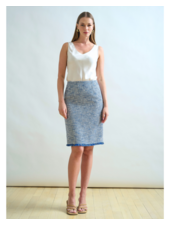 TWEED KNEE LENGTH SKIRT: BLUE DENIM
