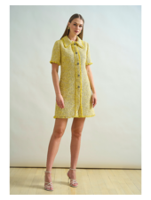 SHORT TWEED DRESS WITH CLASSIC COLLAR AND FRONT: YELLOW