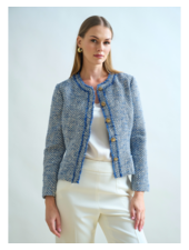 TWEED CREWNECK JACKET: DENIM BLUE