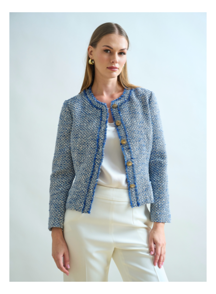 TWEED CREWNECK JACKET: DENIM BLUE