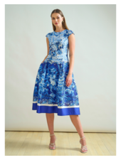 LONG COTTON DRESS WITH CAP SLEEVES: CORSICA: BLUE