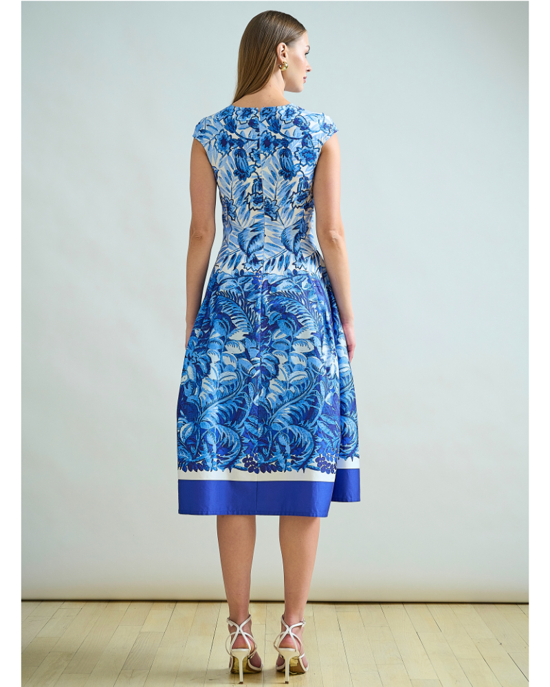 LONG COTTON DRESS WITH CAP SLEEVES: CORSICA: BLUE