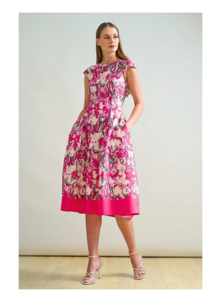 LONG COTTON DRESS WITH CAP SLEEVES: FIORI : PINK