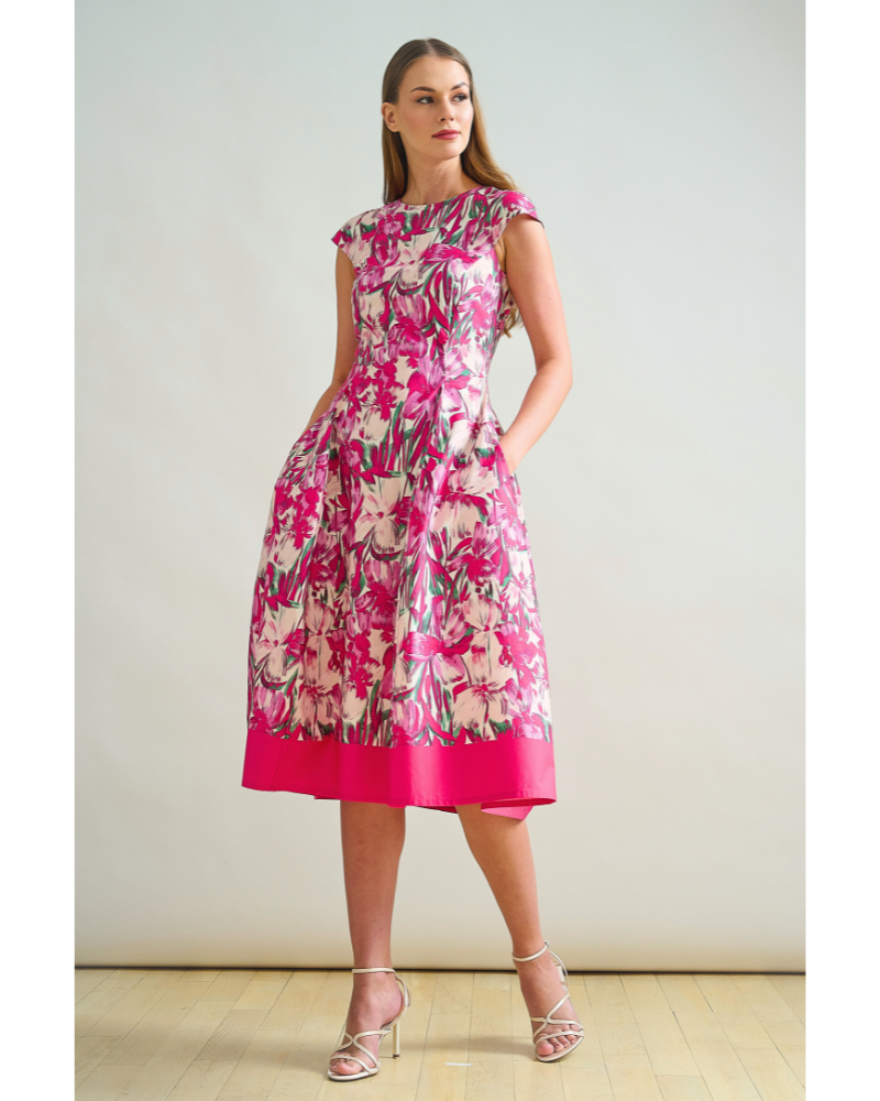 LONG COTTON DRESS WITH CAP SLEEVES: FIORI : PINK