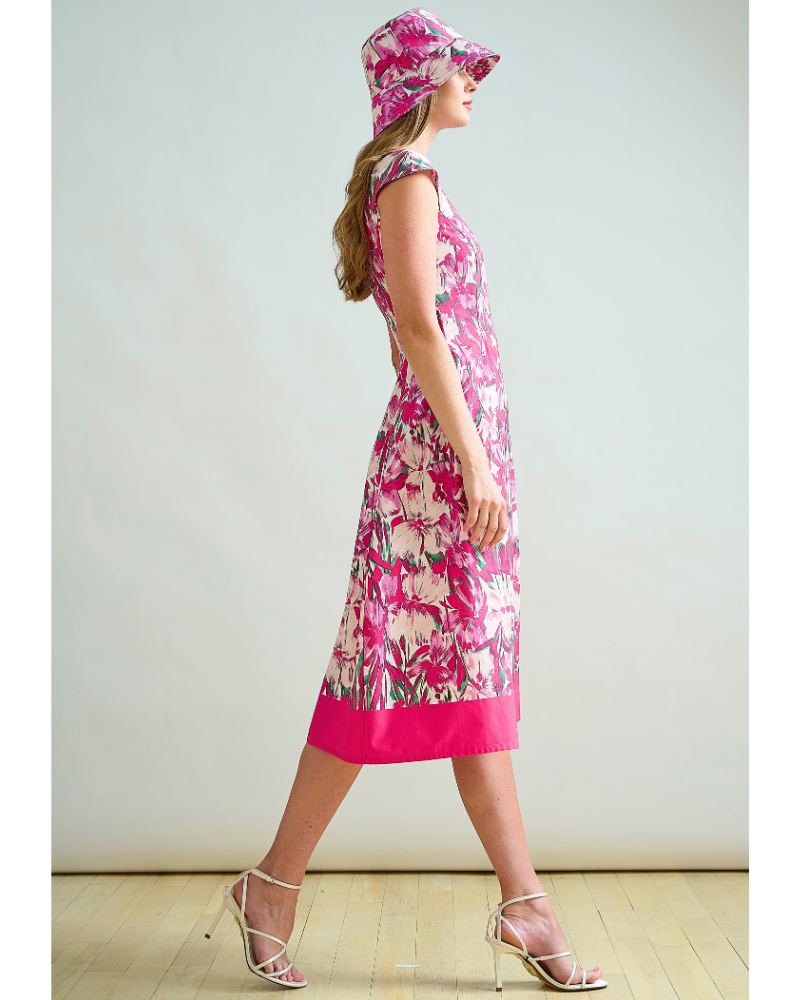 LONG COTTON DRESS WITH CAP SLEEVES: FIORI : PINK