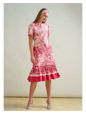 RUFFLED SHIRT DRESS WITH SHORT SLEEVES: PRINTED CORSICA: PINK
