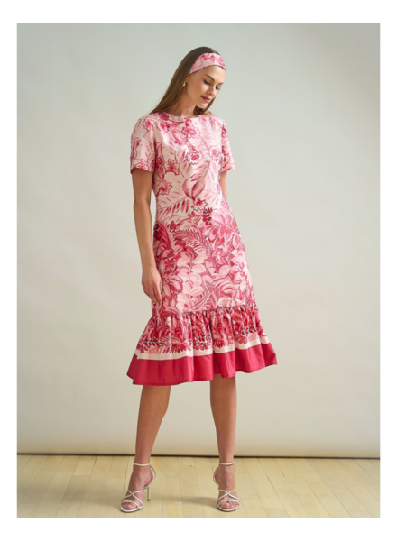 RUFFLED SHIRT DRESS WITH SHORT SLEEVES: PRINTED CORSICA: PINK