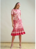 RUFFLED SHIRT DRESS, NO WAIST WITH SHORT SLEEVES: PRINTED CORSICA: PINK