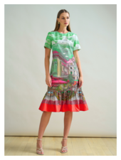 RUFFLED SHIRT DRESS WITH SHORT SLEEVES: PRINTED FONTANA