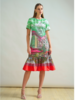RUFFLED SHIRT DRESS, NO WAIST WITH SHORT SLEEVES: PRINTED FONTANA