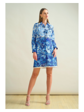 CLASSIC COTTON PRINTED SHIRT DRESS: CORSICA: BLUE