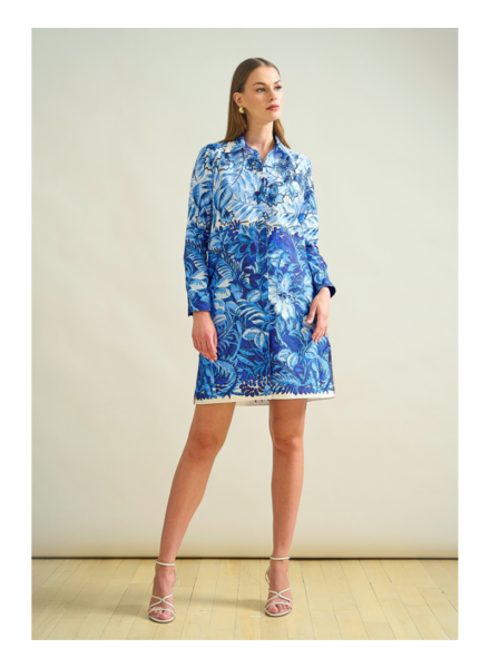 CLASSIC COTTON PRINTED SHIRT DRESS: CORSICA: BLUE