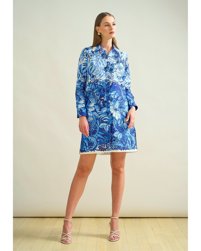 CLASSIC COTTON PRINTED SHIRT DRESS: CORSICA: BLUE