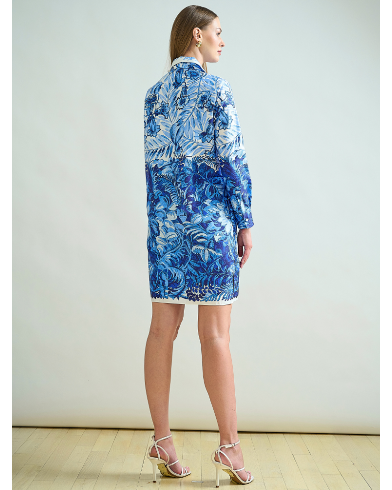 CLASSIC COTTON PRINTED SHIRT DRESS: CORSICA: BLUE