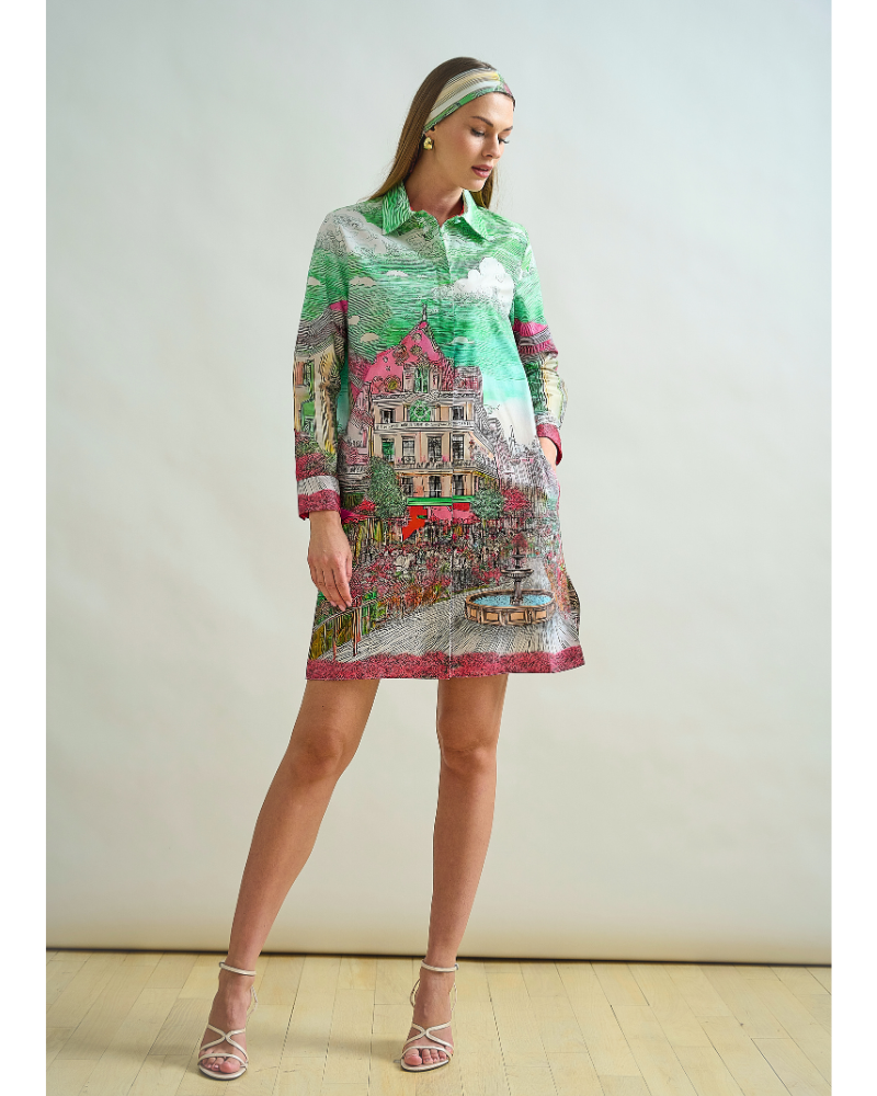 CLASSIC COTTON PRINTED SHIRT DRESS: FONTANA