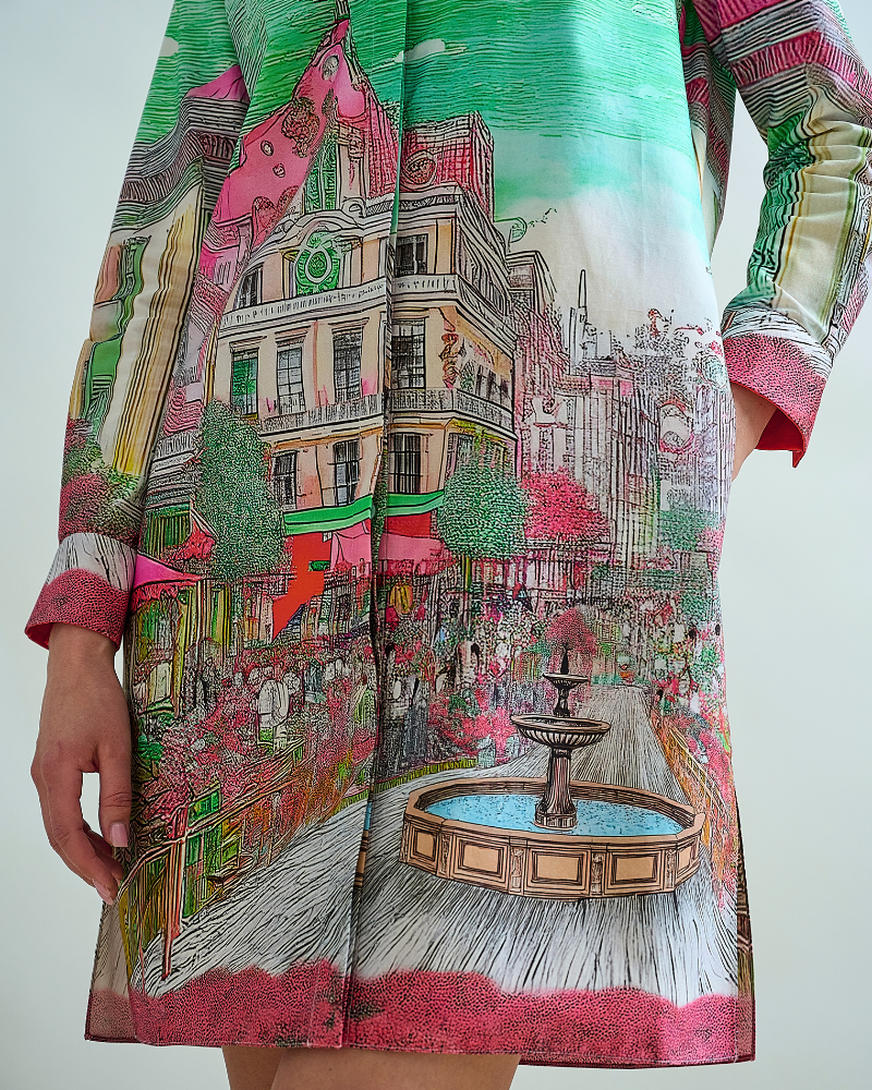 CLASSIC COTTON PRINTED SHIRT DRESS: FONTANA