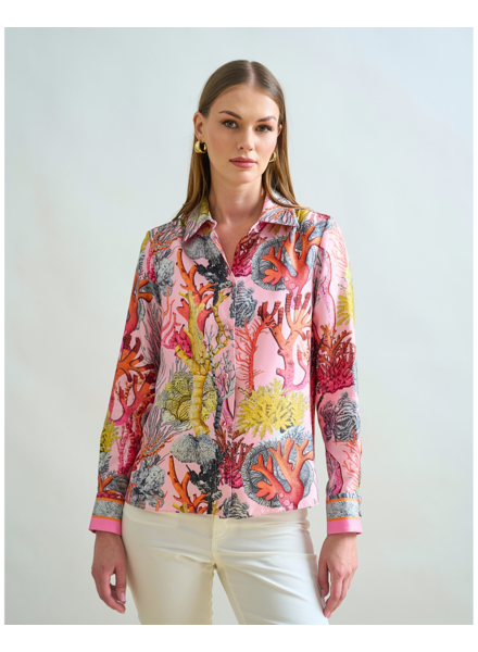 STRAIGHT-CUT SILK SHIRT: CORAL: PINK