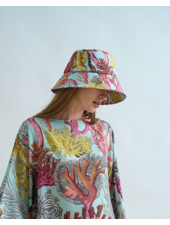 PRINTED LINEN HAT: CORAL: TURQUOISE