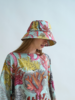 PRINTED LINEN HAT: CORAL: TURQUOISE