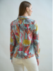 STRAIGHT-CUT SILK SHIRT WITH REGULAR COLLAR: CORAL: TURQUOISE