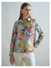 STRAIGHT-CUT SILK SHIRT: CORAL: TURQUOISE