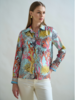 STRAIGHT-CUT SILK SHIRT WITH REGULAR COLLAR: CORAL: TURQUOISE