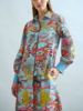 SILK SHIRT DRESS WITH BELT PRINT: CORAL: TURQUOISE