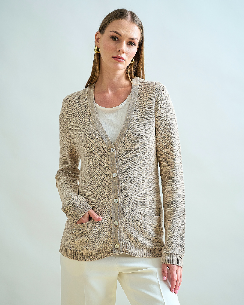 SILK AND CASHMERE V NECK CARDIGAN: IVORY