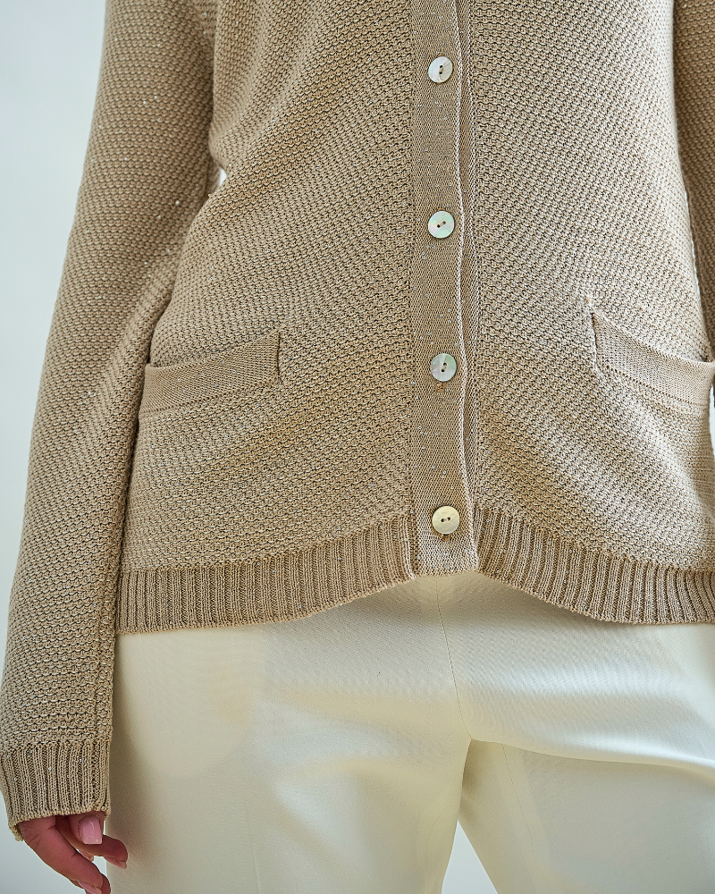 SILK AND CASHMERE V NECK CARDIGAN: IVORY