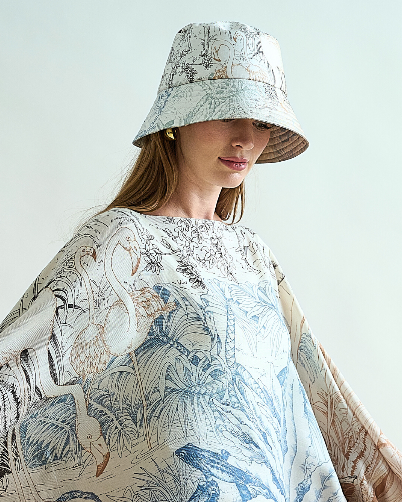 PRINTED SILK  BUCKET HAT: SAFARI: MULTI