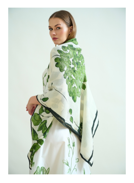 CASHMERE PRINTED SCARF: ORTENSIA: GREEN