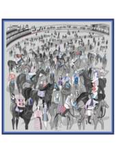 PRINTED CASHMERE SCARF: AFTER THE RACE: BLUE