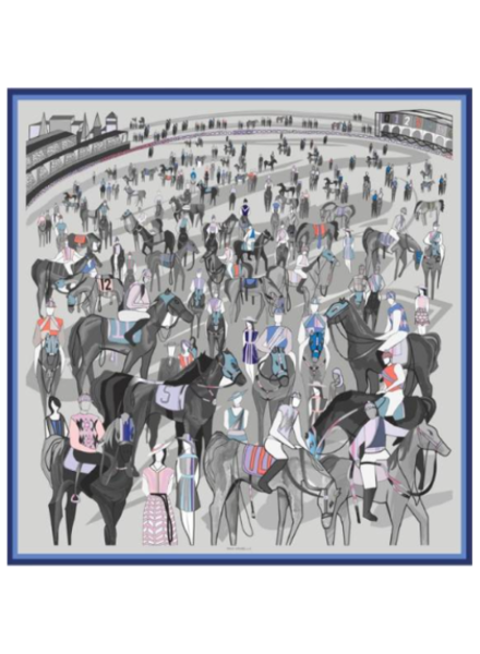 PRINTED CASHMERE SCARF: AFTER THE RACE: BLUE